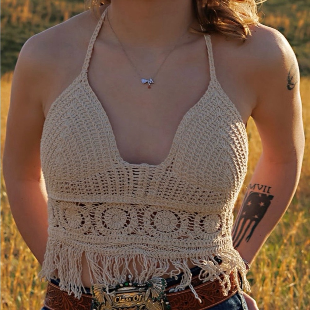 Crochet Halter Top in Cream
